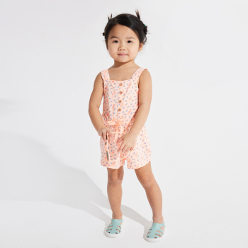 جمبسوت قصيرة برسوم الفلامنغو وأشرطة الكتف باللون الوردي للفتيات الصغيرات